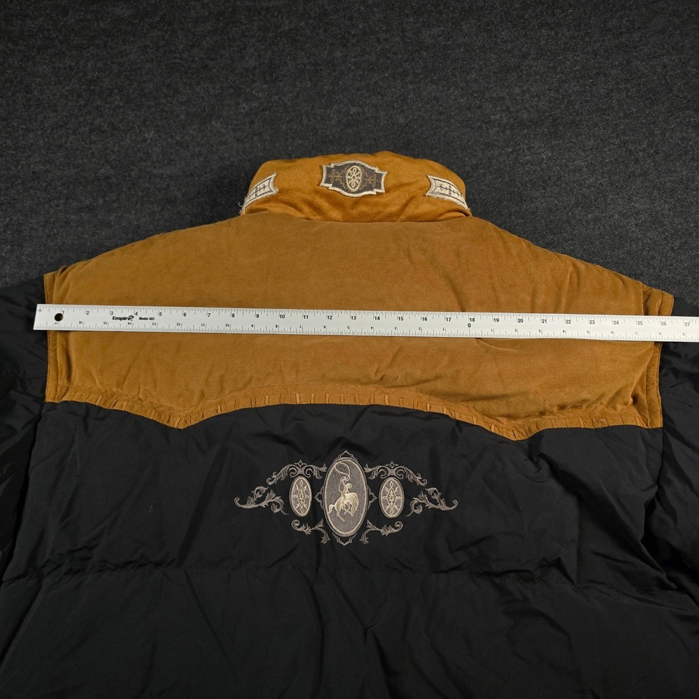 Vtg Bogner Suede Puffer Jacket Tan Black Western Embroidered Aspen Size 44 (L) - Picture 9 of 16